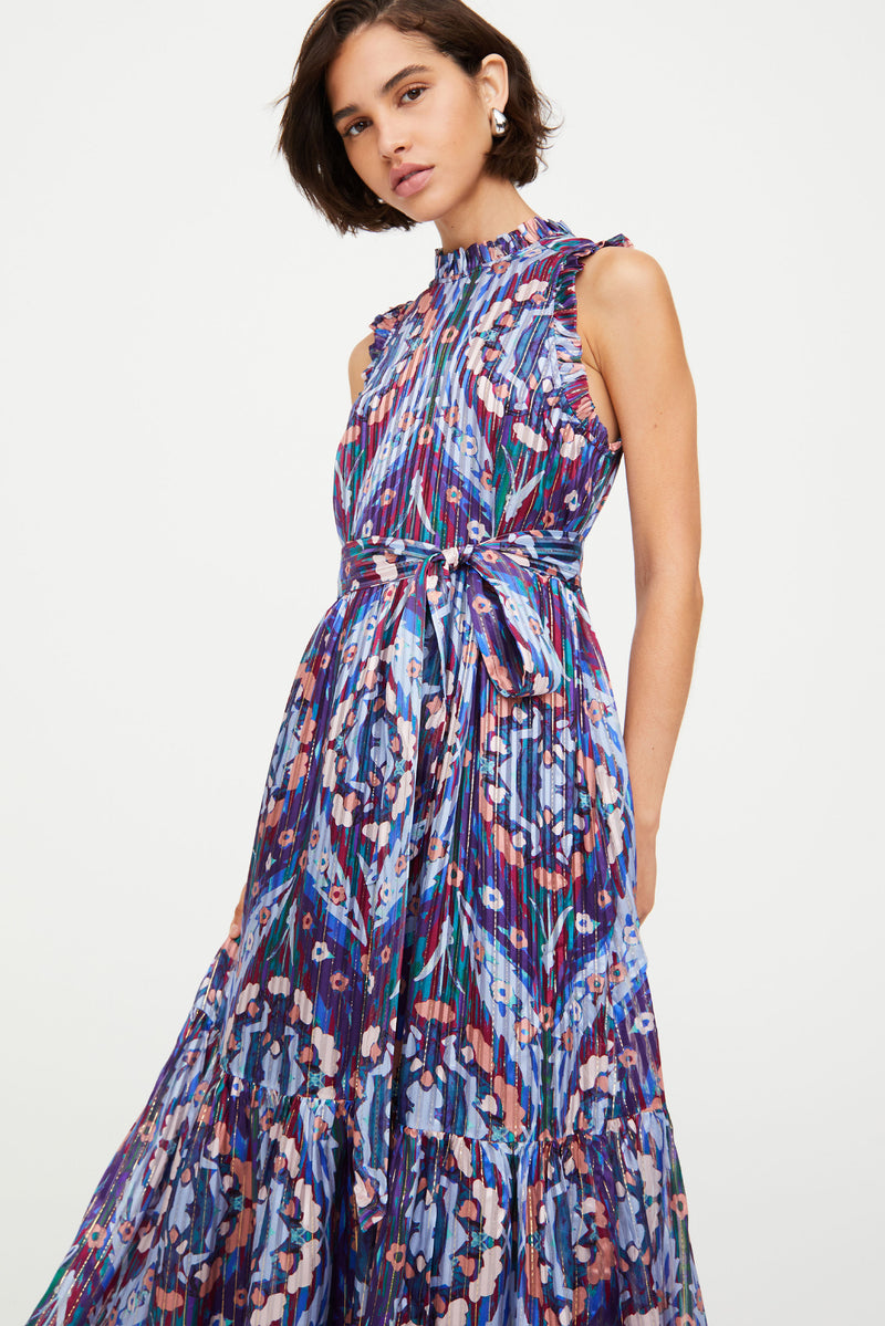 Slip on patterned maxi dress with sash belt 
