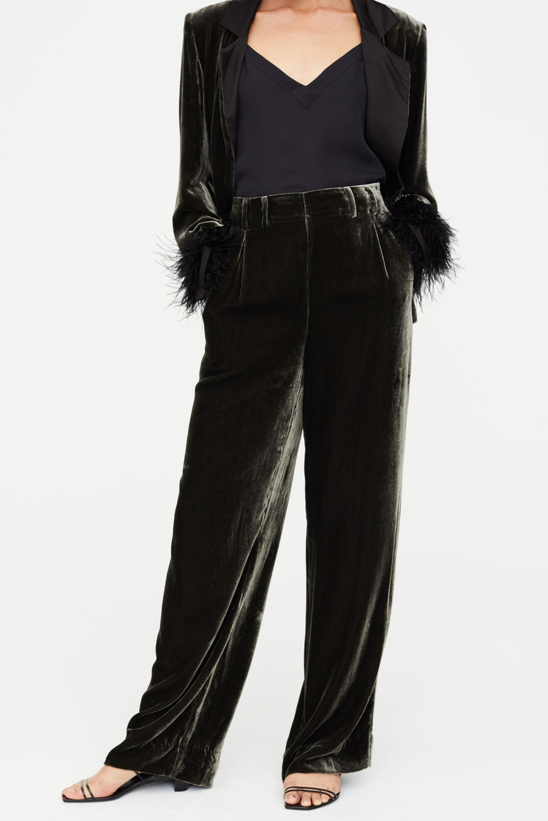 Full length zipper closure velvet pants 