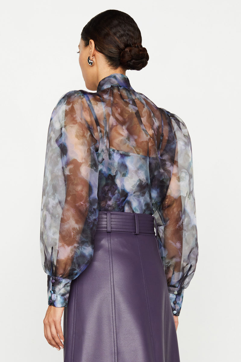 Button front closure long sleeve blouse with inner tank liner 