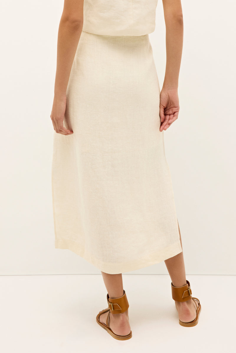 Structured white skirt with vertical embroidered floral grid in bright hues 