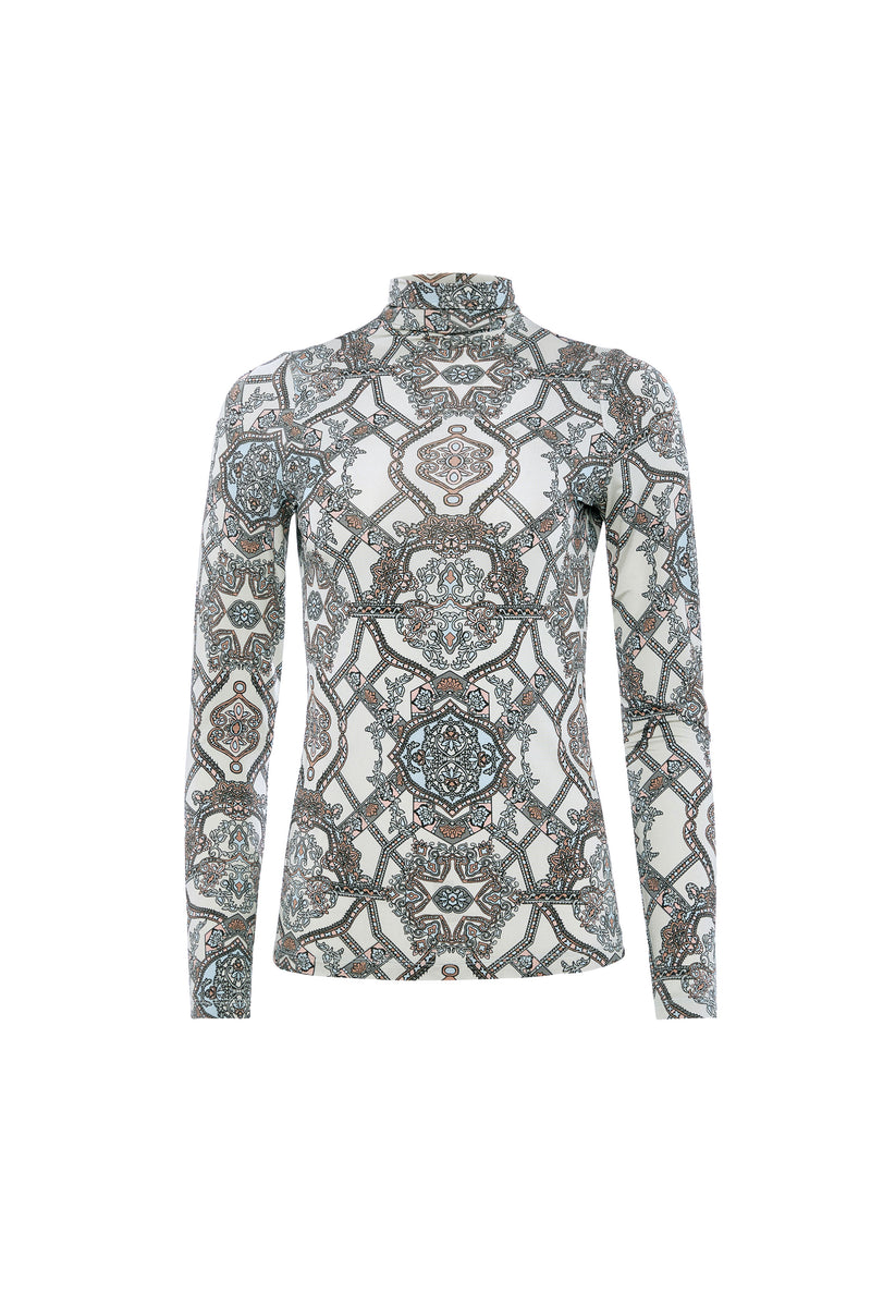 Turtleneck fitted long sleeve patterned top 