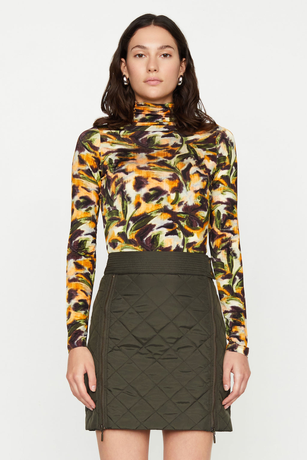 Turtleneck fitted long sleeve patterned top 