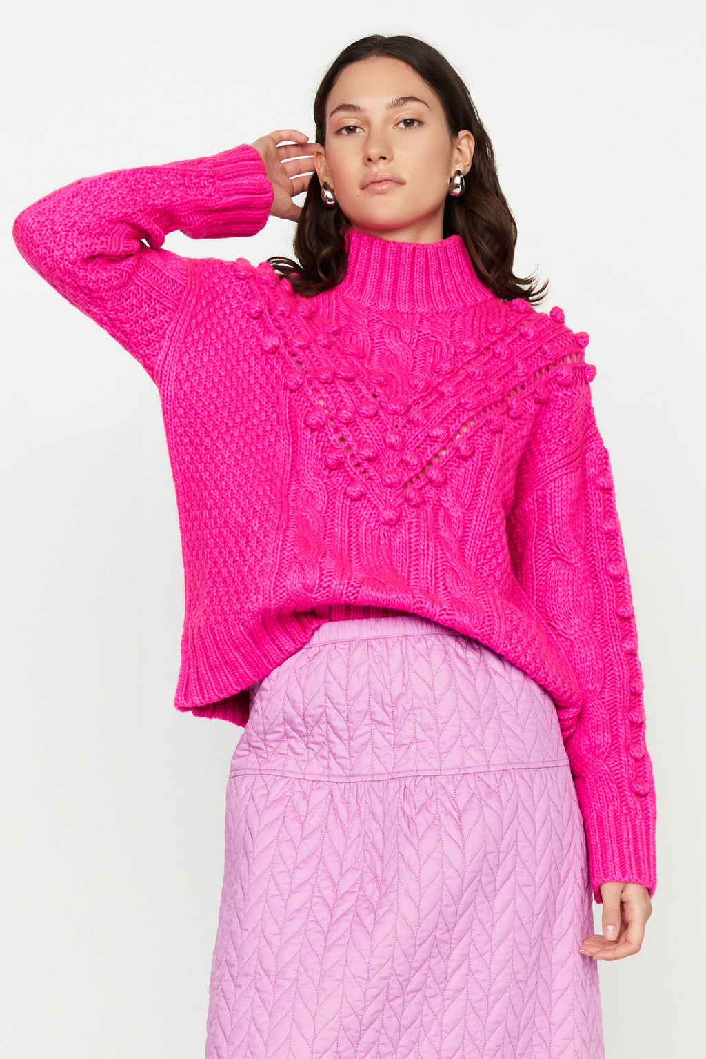 Solid pink long sleeve mock neckline sweater 