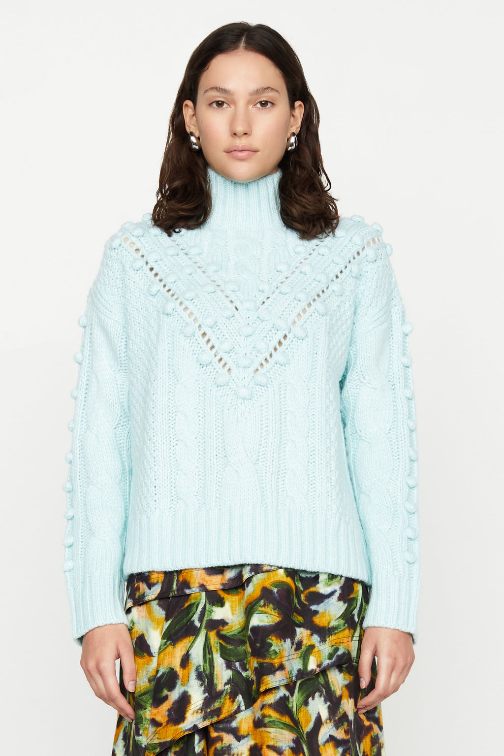 Solid light blue long sleeve mock neckline sweater 
