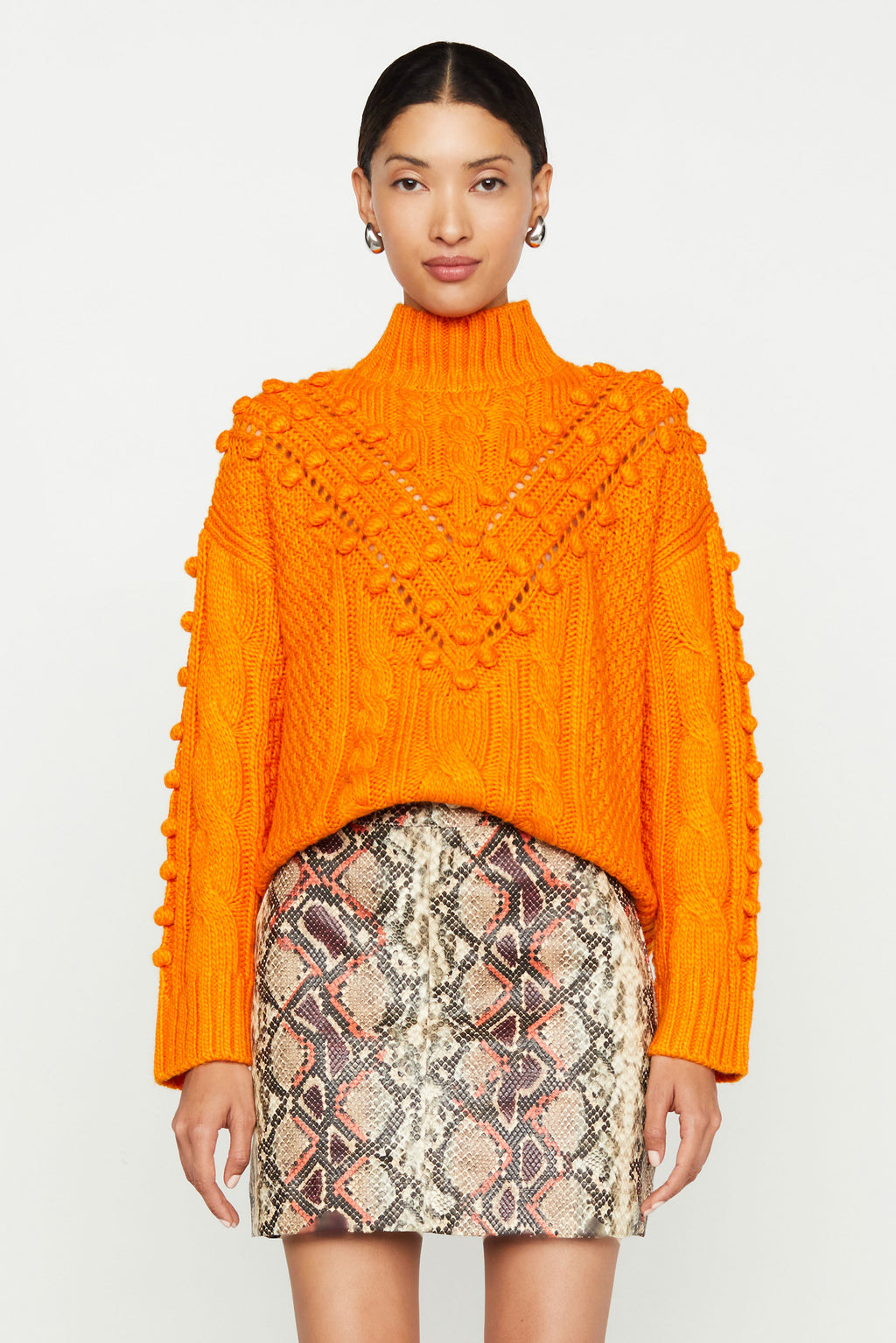 Solid orange long sleeve mock neckline sweater 