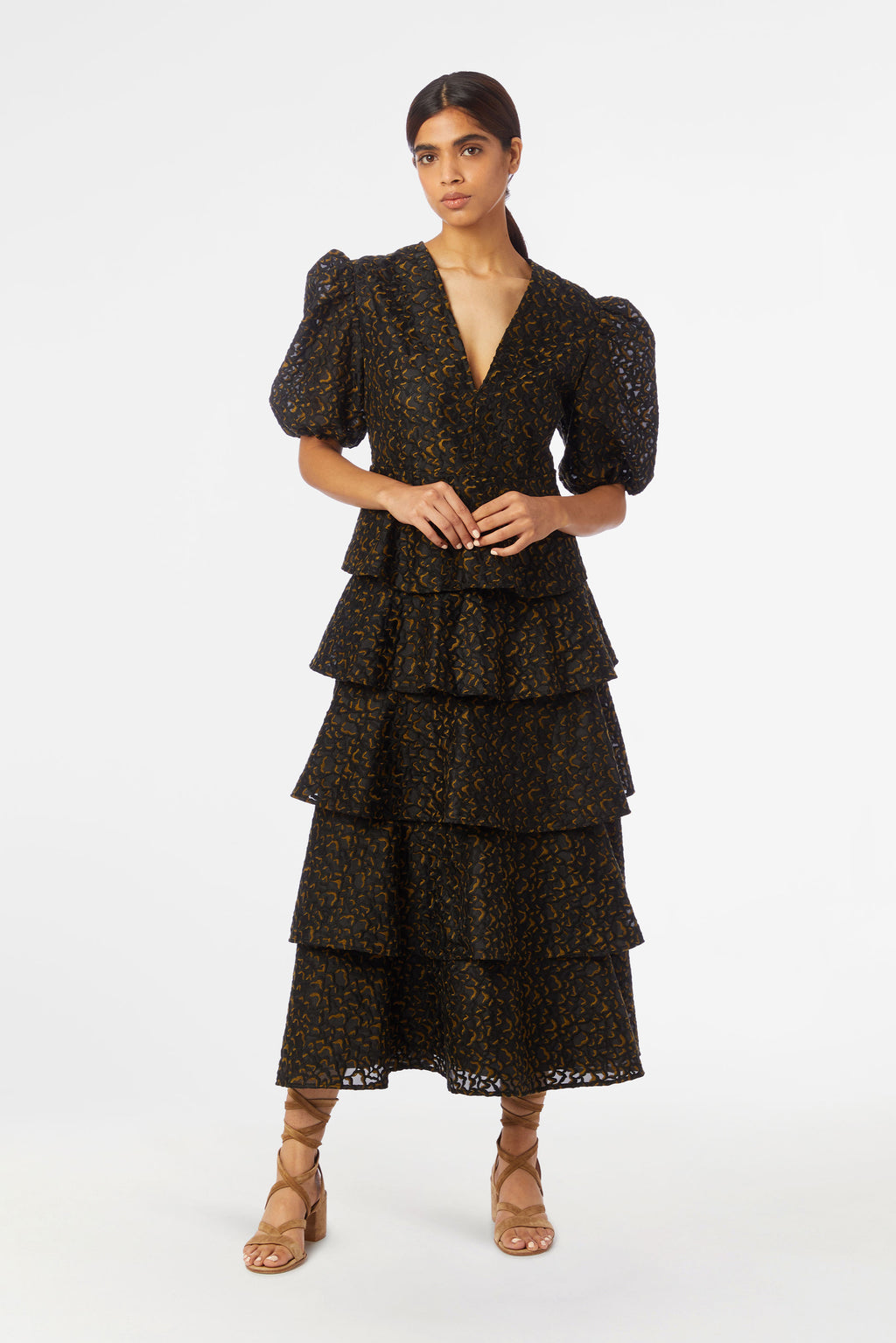 Short sleeve midi patterned dress 