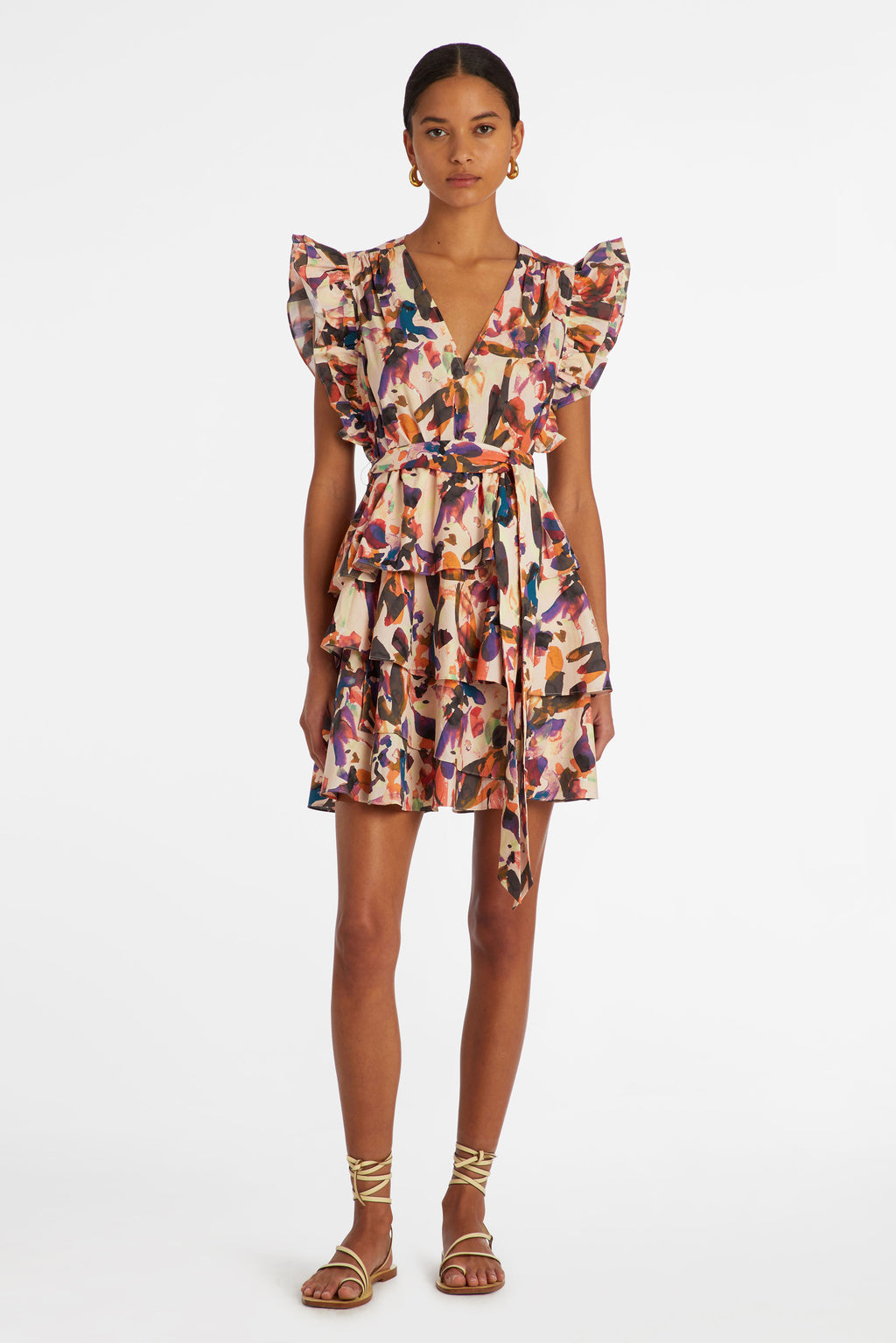 beige dress with colorful strokes