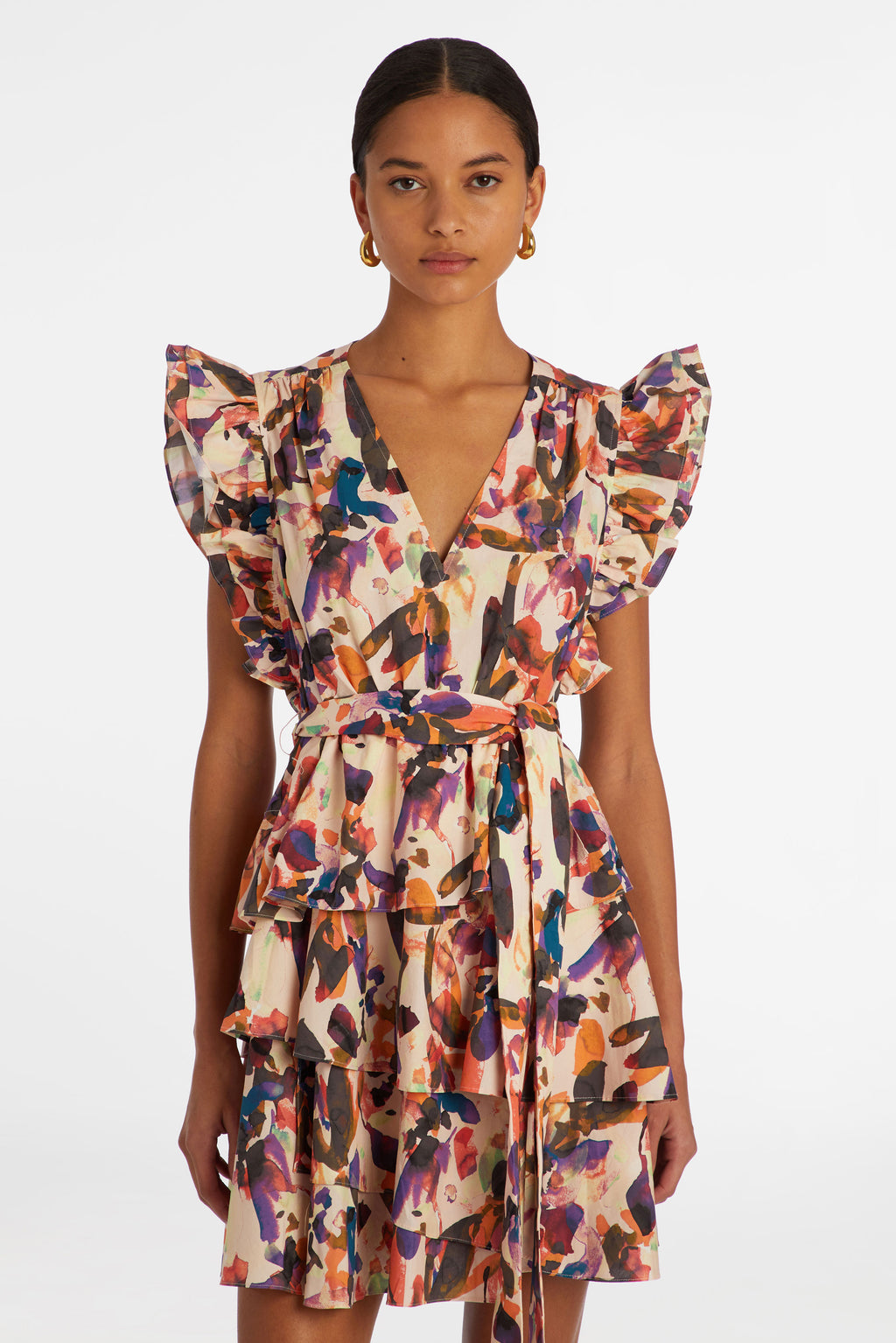 flutter sleeve dress with belt