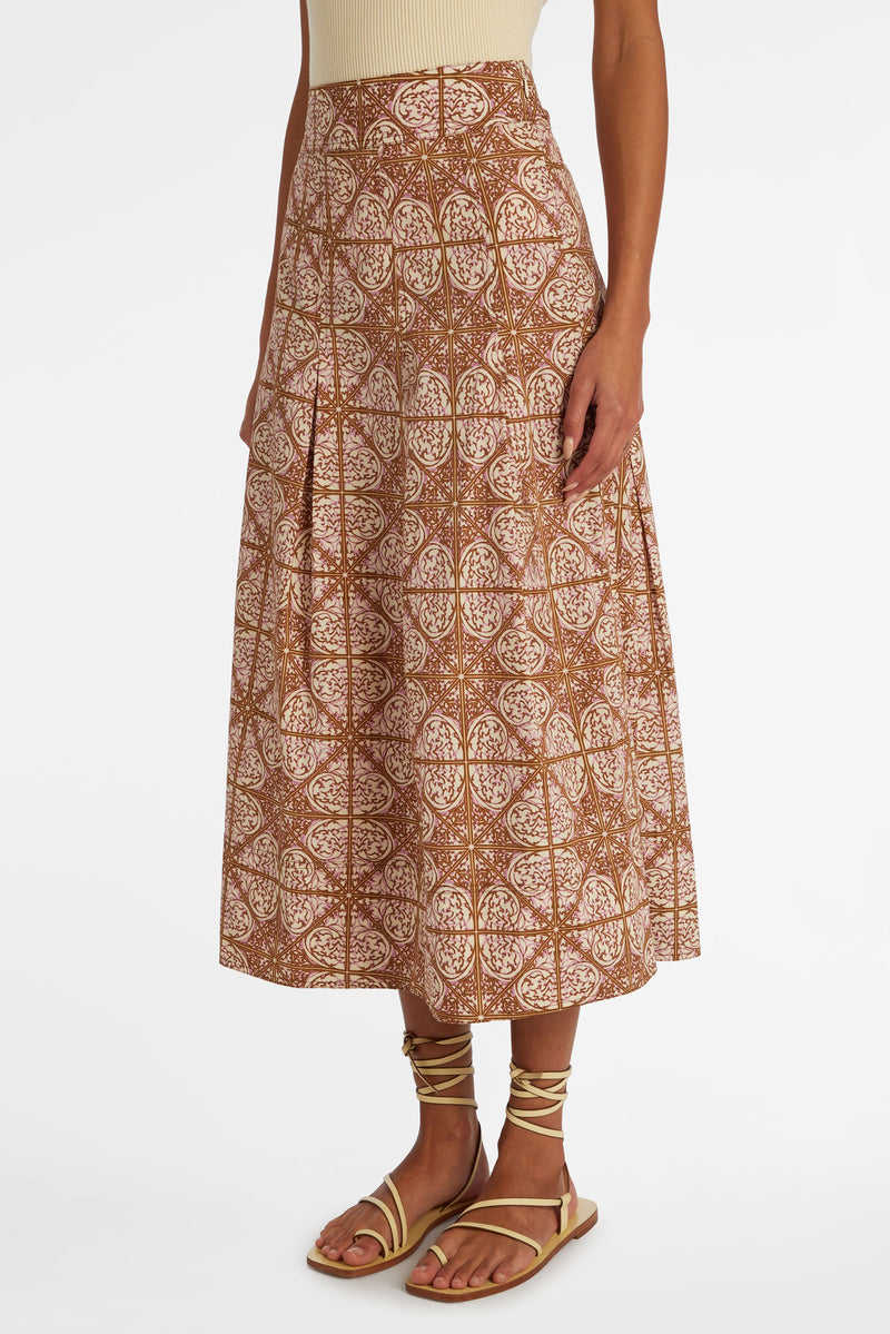 Maxi skirt with thick band at the natural waist and a side zipper