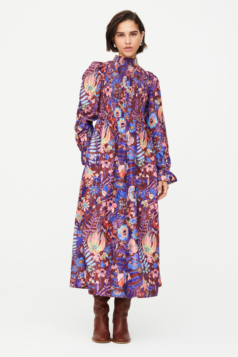 Mock neck midi dress in a bold floral print