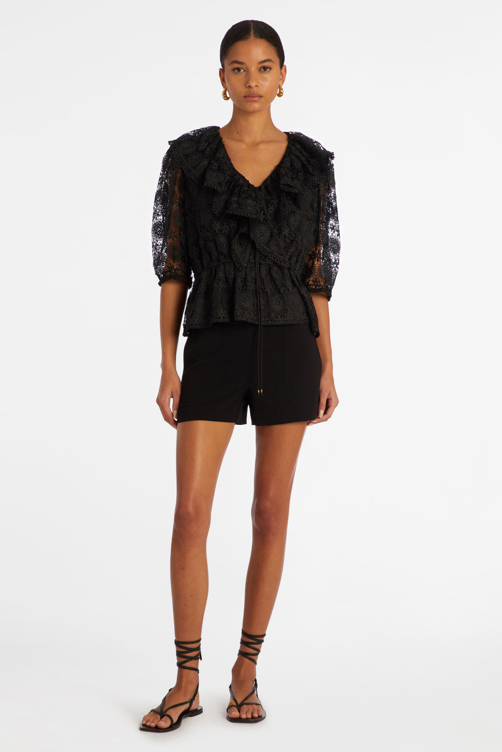 v-neck peplum top with elbow length sleeves