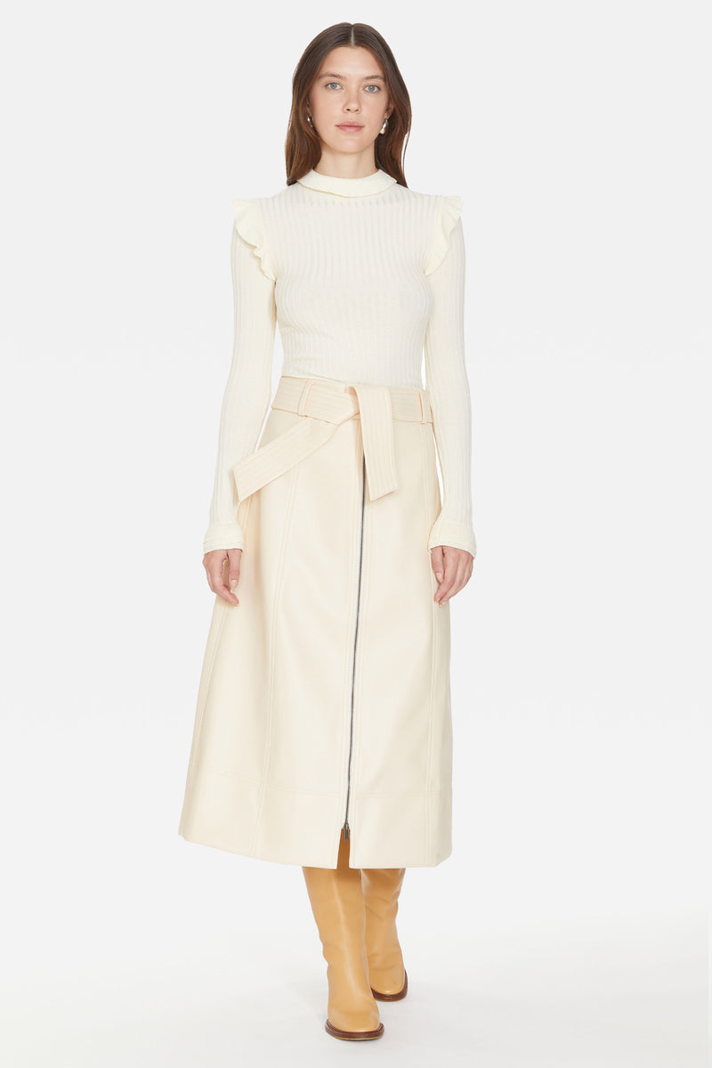 Sand a-line skirt with two-way zipper and tie belt