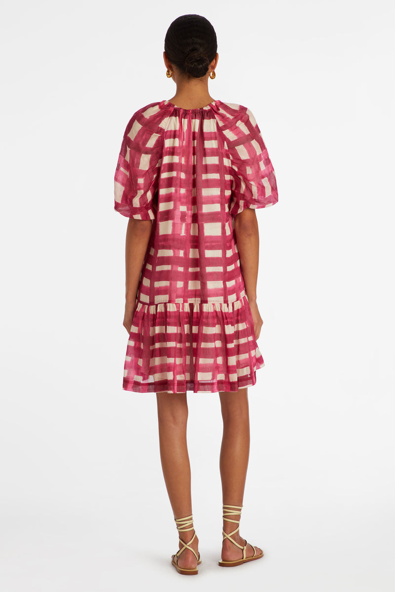 Mini dress with adjustable v-neckline with hook and eye closure with slip on silhouette