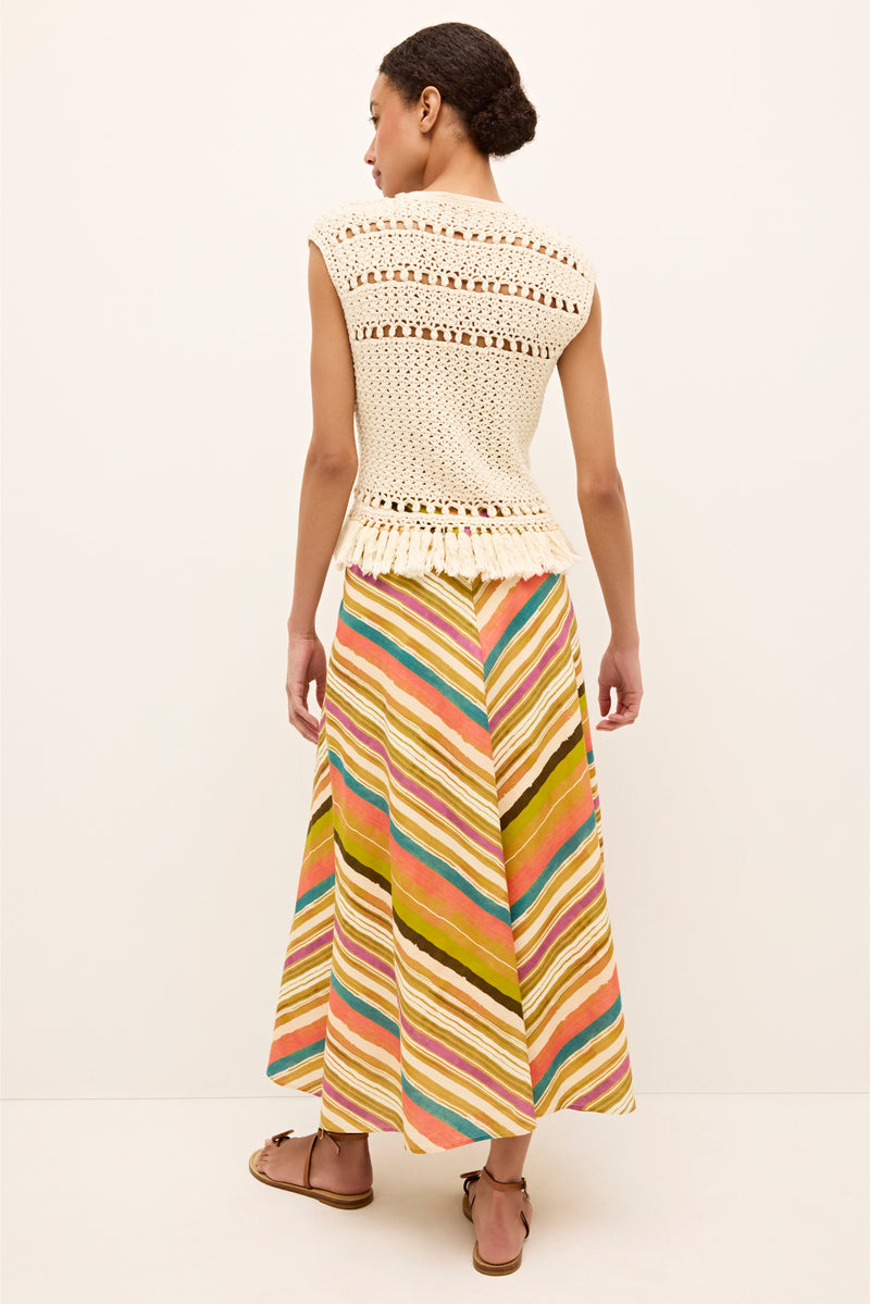 Flowy printed skirt with vibrant hand painted stripe design 