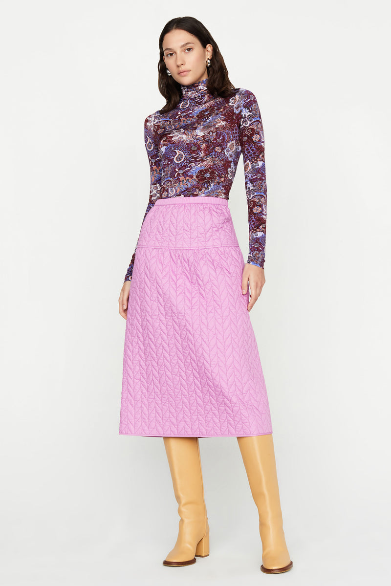 Bright colored midi length high waisted skirt 