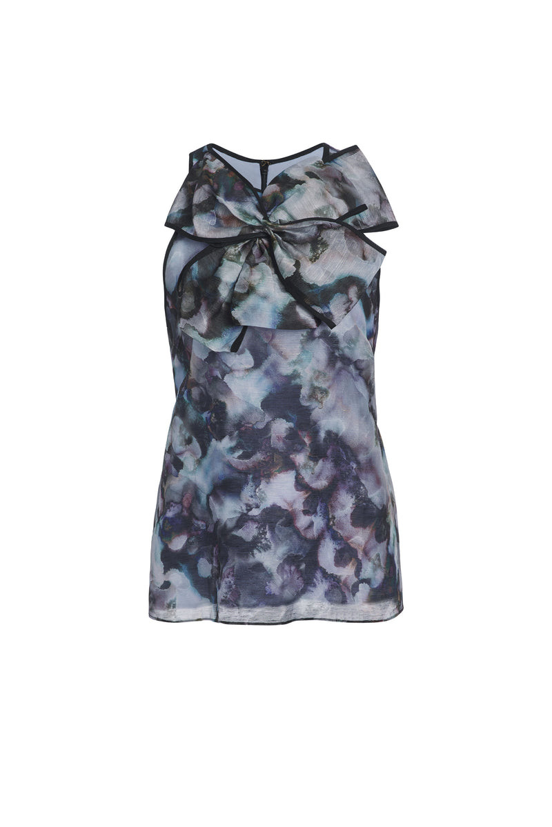 Sleeveless floral top with bow