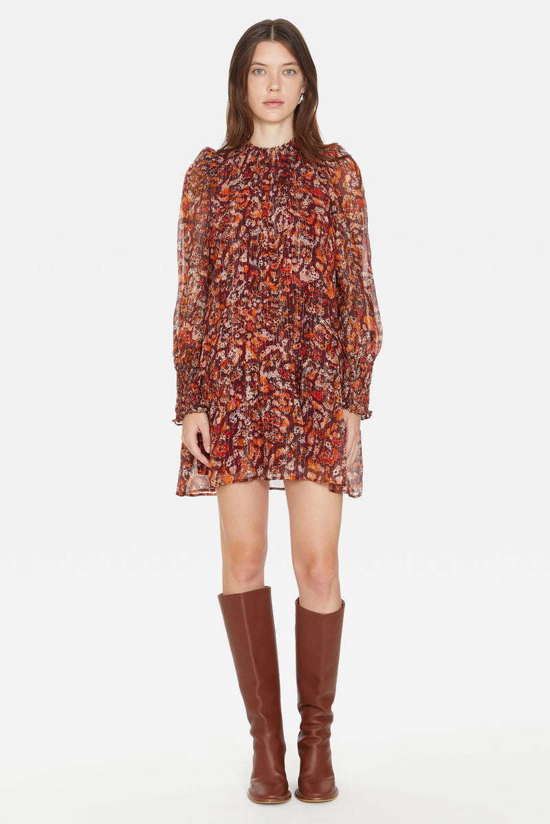 Long sleeve above the knee dress with dark pattern 