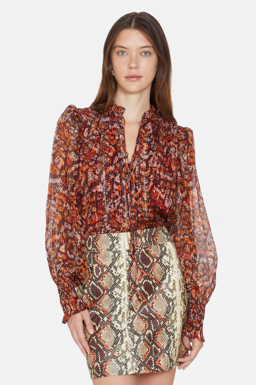 Patterned long flowy sleeved shirt 