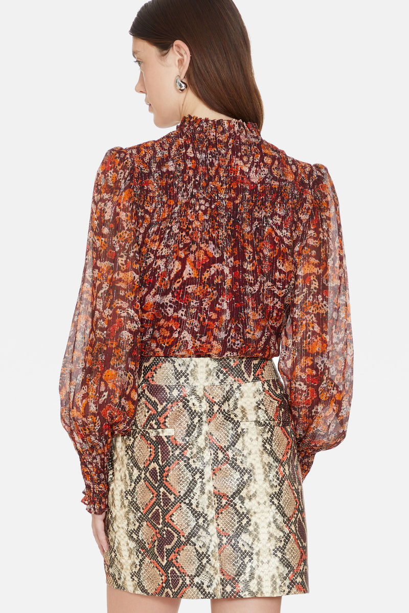 Keyhole neckline long sleeve blouse 