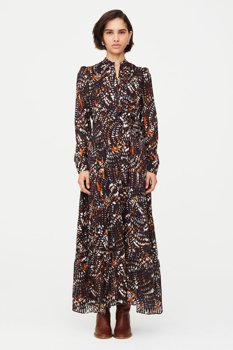 Dark patterned maxi dress with long sleeves 