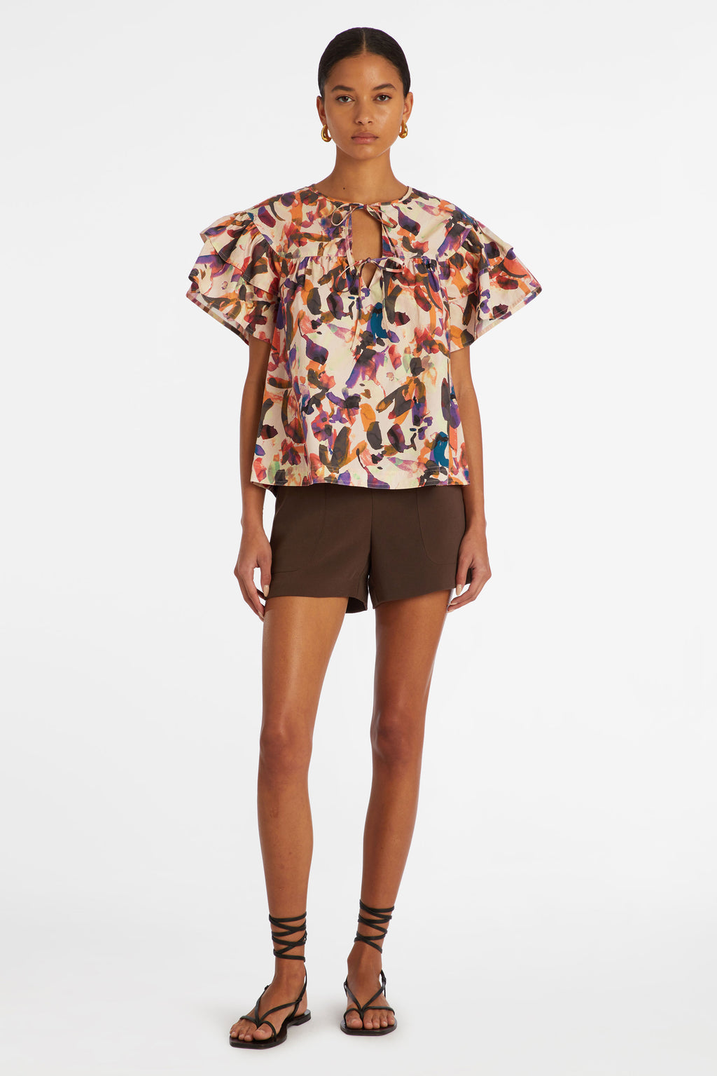 Flutter sleeve top with v-nceckline