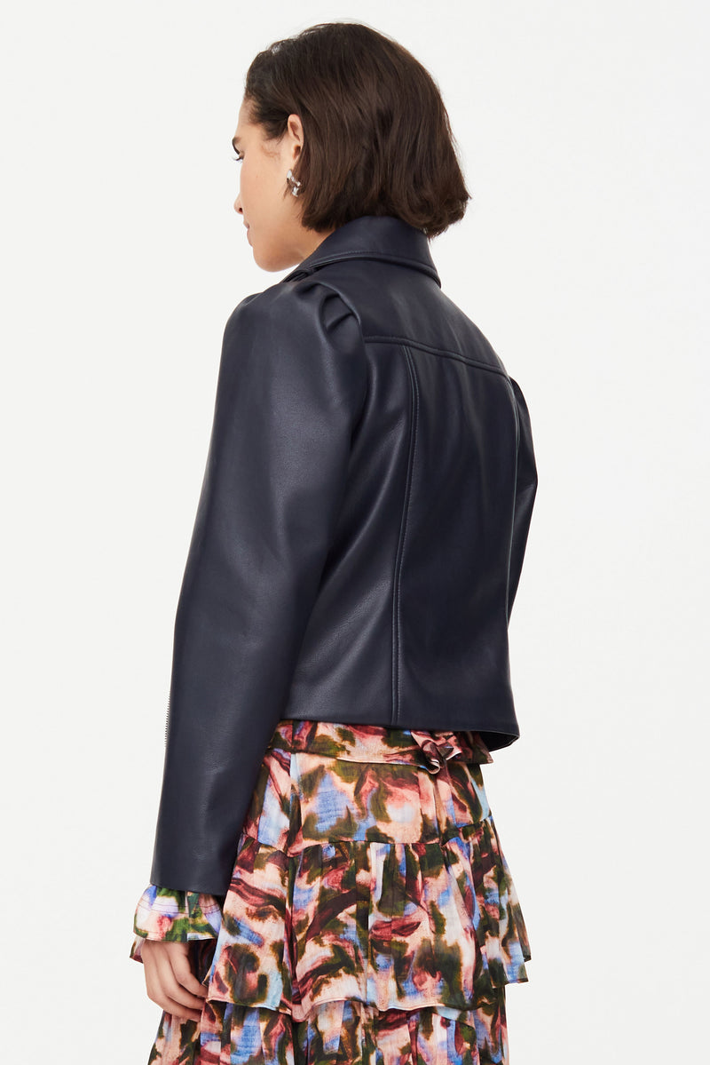 Black leather jacket with silver hardware