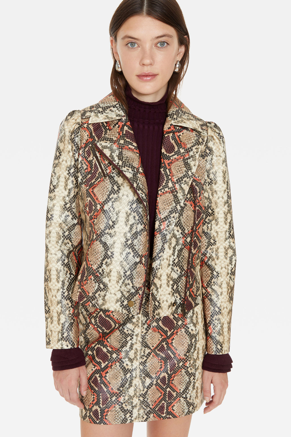 Faux leather snakeskin jacket with zipper 