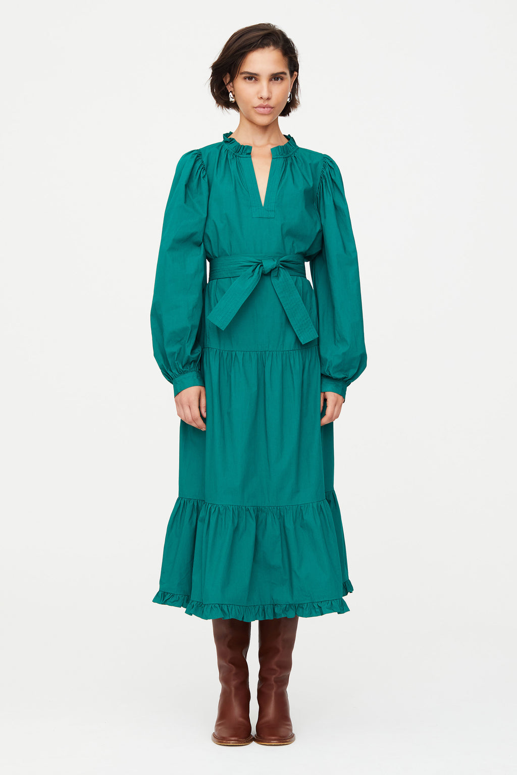 Solid color long sleeve midi dress