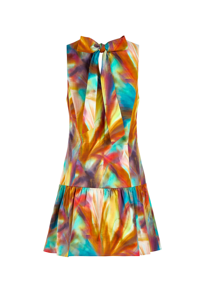 Vivid multicolor dress with drop waist detail and a youthful silhouette 