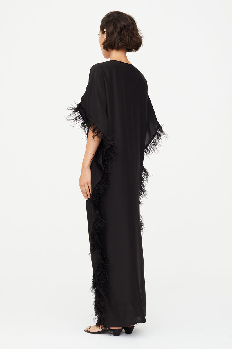 Short dolman sleeve caftan with feathers 