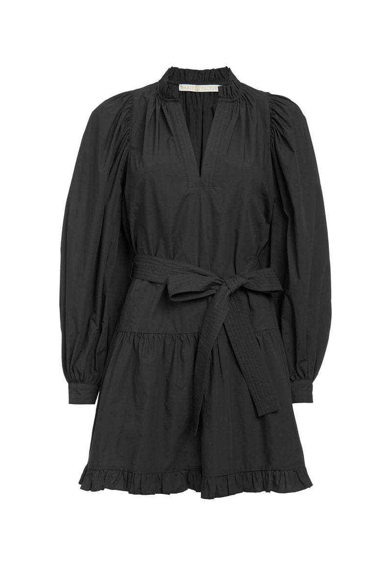 Full gathered long sleeve above the knee dress with drop waist 