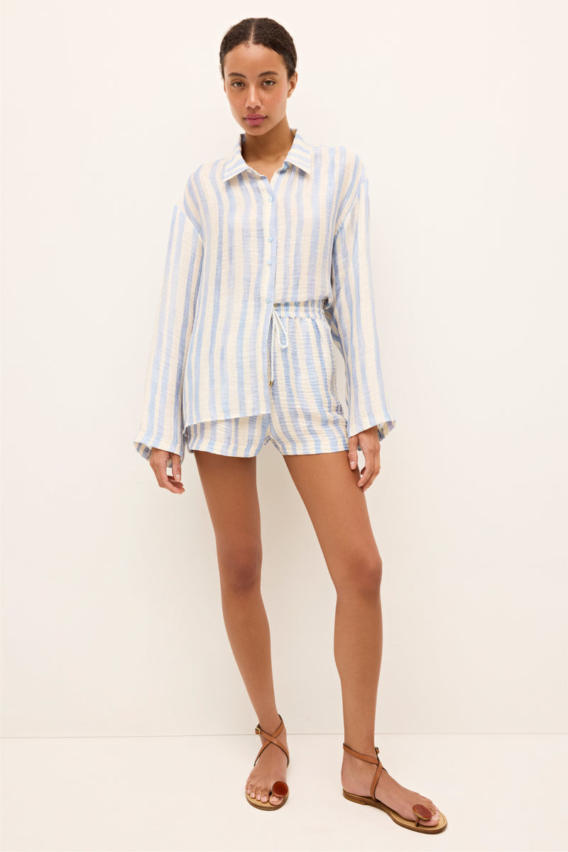 Long sleeve collared shirt in blue stripes 