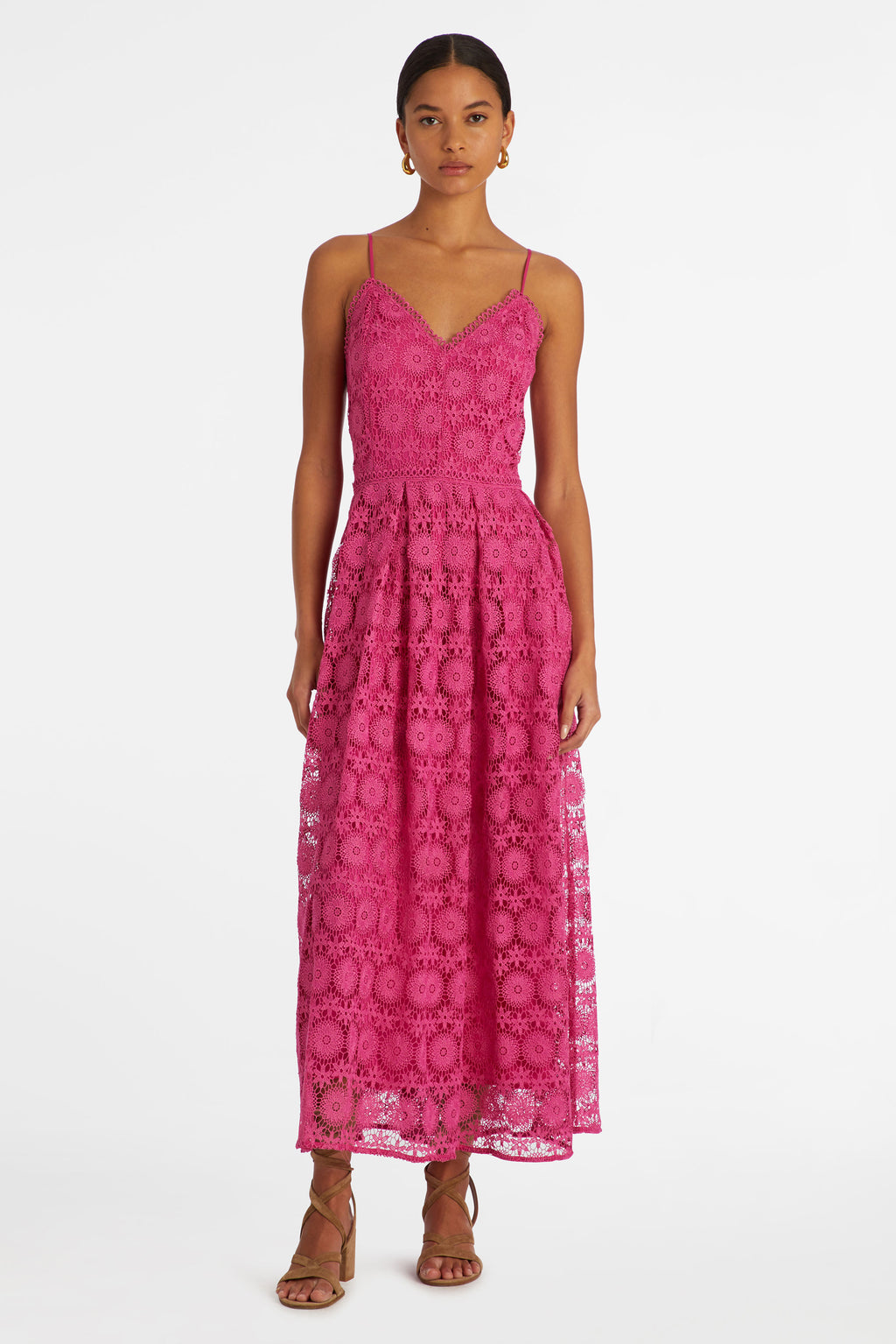Long pink lace dress 