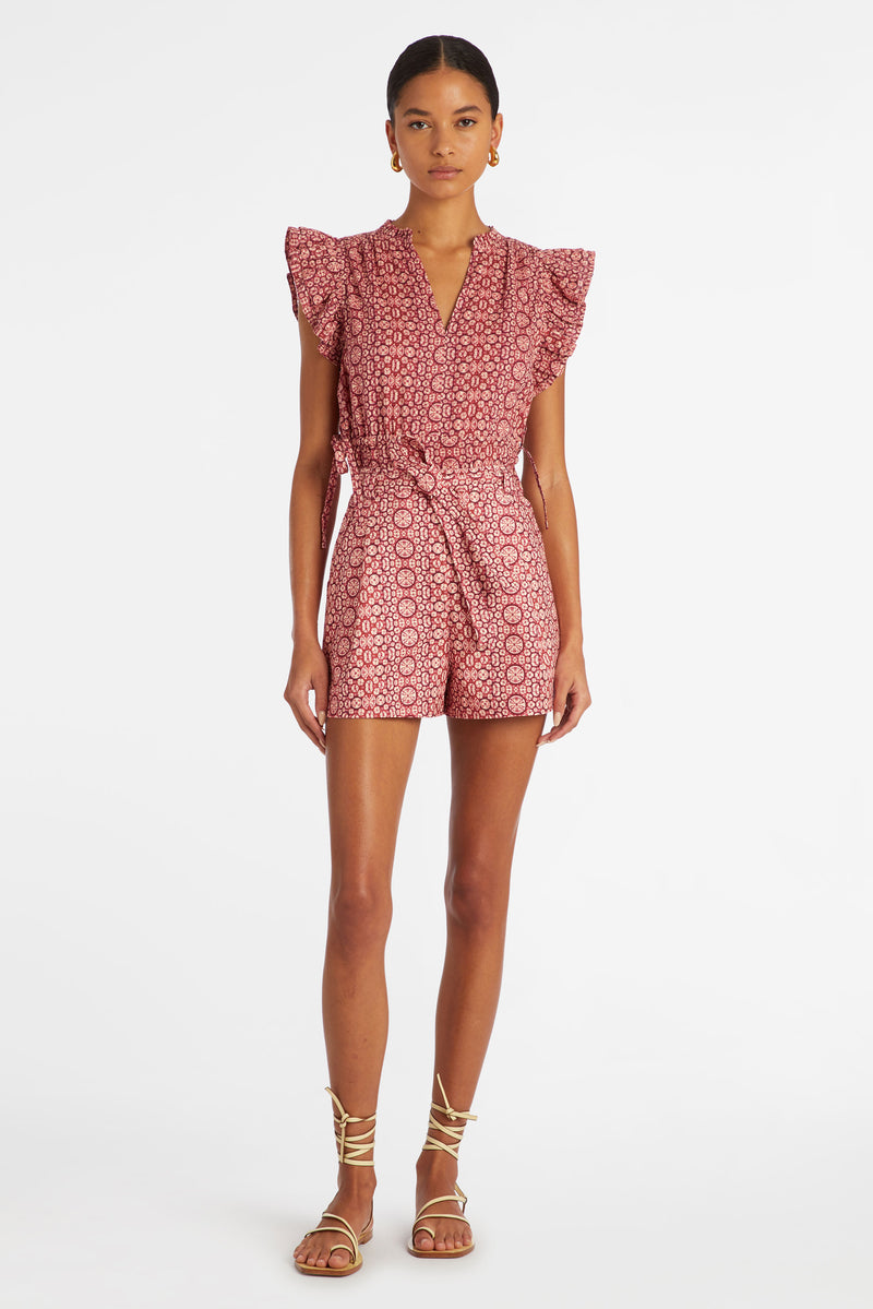 Red circular printed short sleeve top