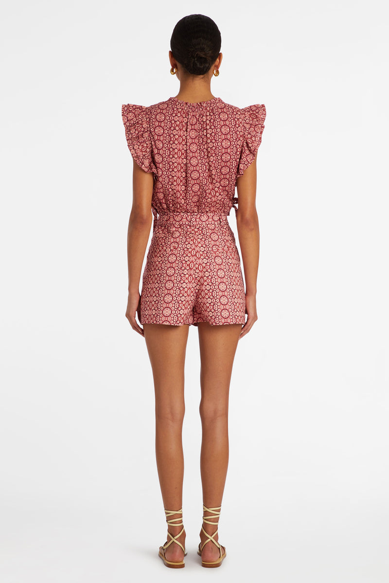 short sleeve top with circular red print