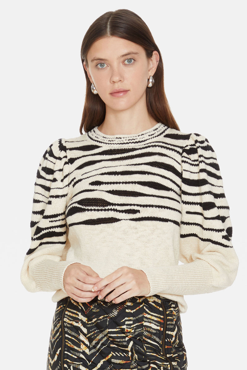 Crew-neck slipover sweater with details of stripes on the chest
