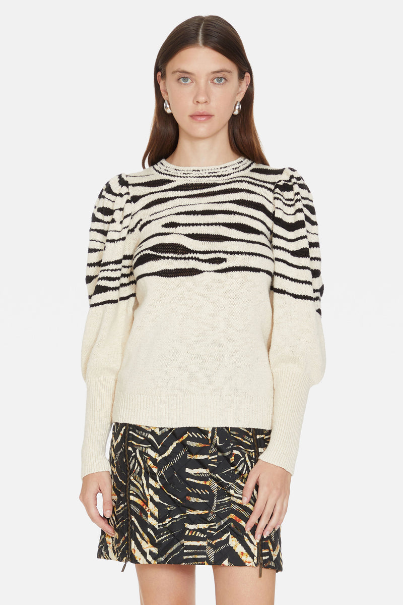 Crew-neck white and black sweater