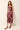 Wine red multicolored embroidered floral midi skirt with a front center slit