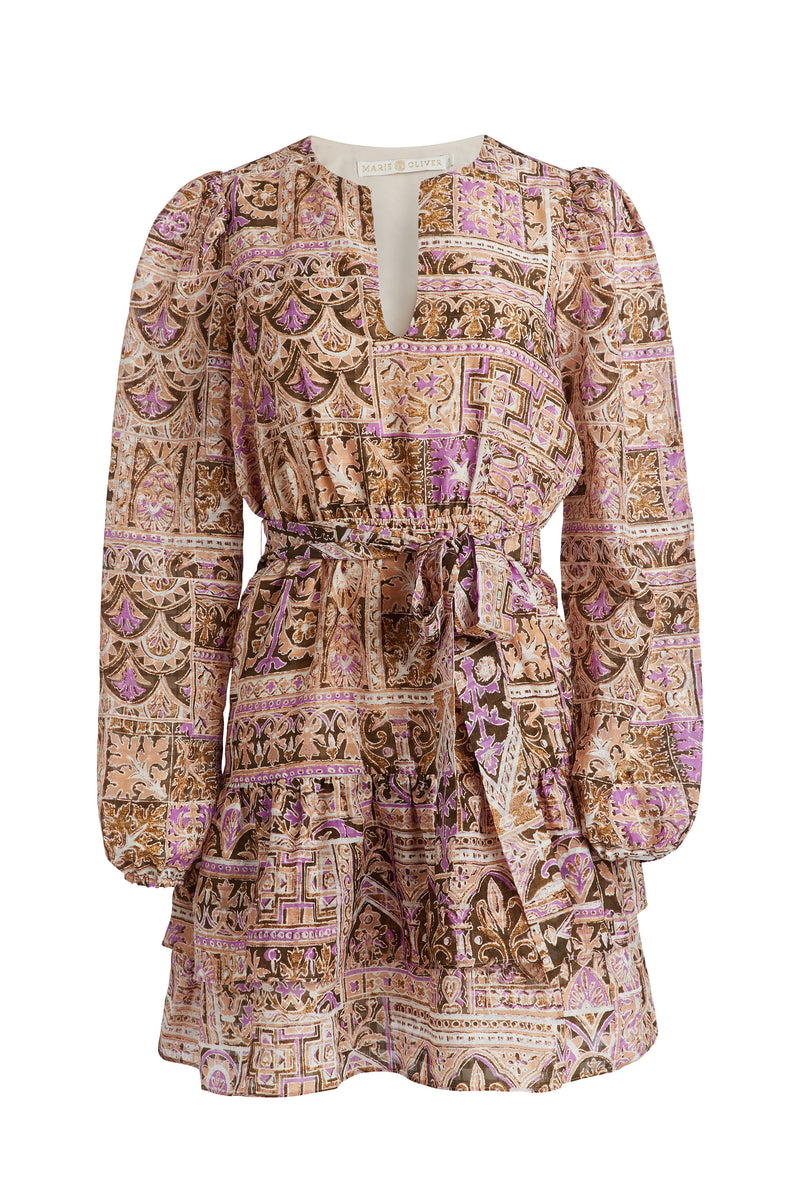 Long sleeve mini dress with optional sash belt at the waist 