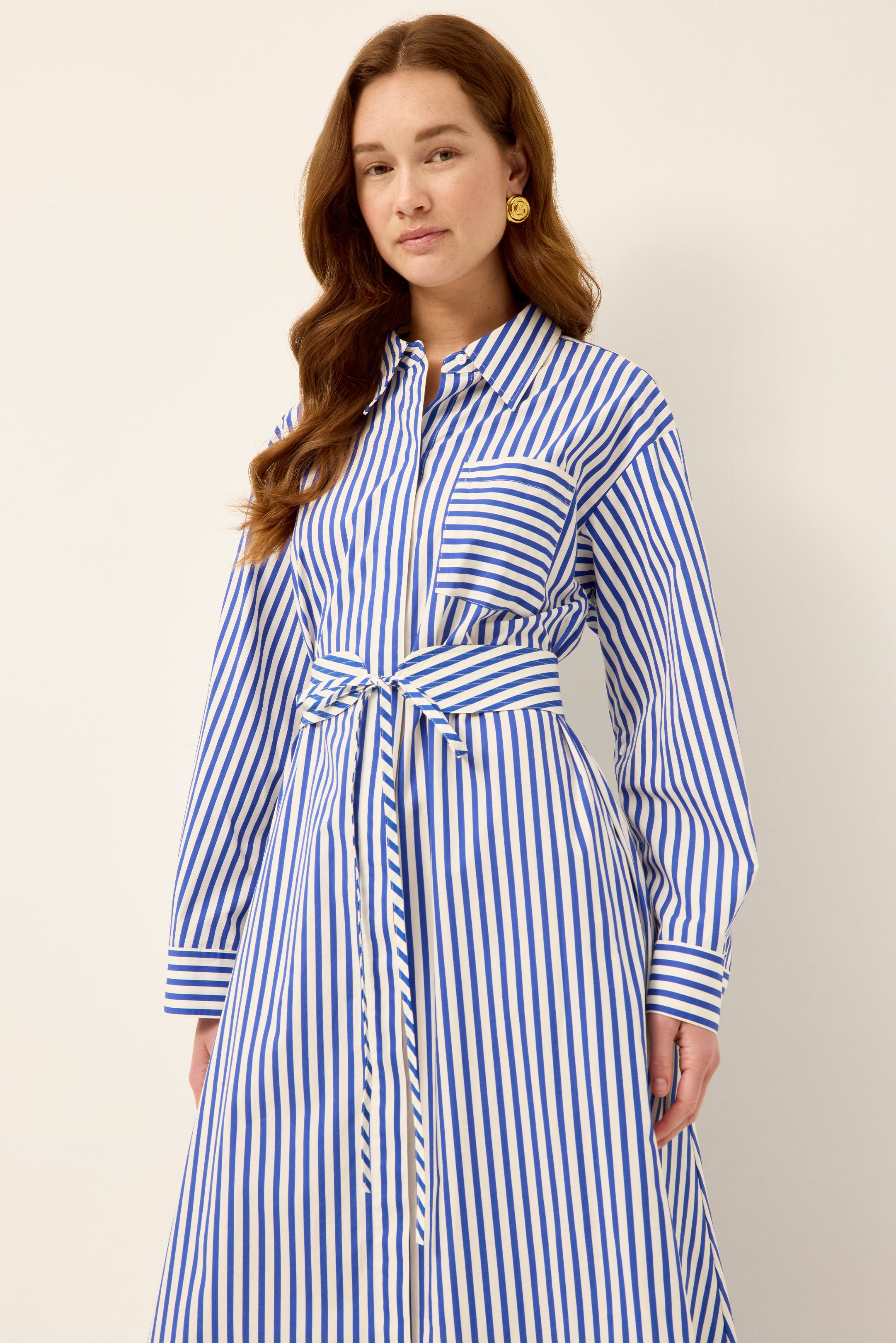 navy and white striped long sleeve dress Buy Navy Blue/Ecru Stripe V-Neck Tie Waist Long Sleeve Midi Dress from Next USA