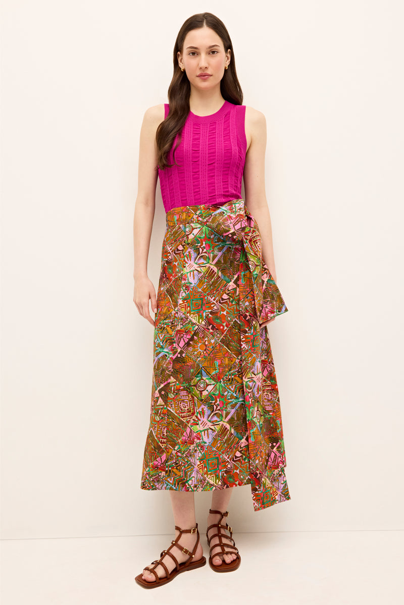 Sleeveless pullover top in vibrant pink with a form-hugging fit and fine knit texture 
