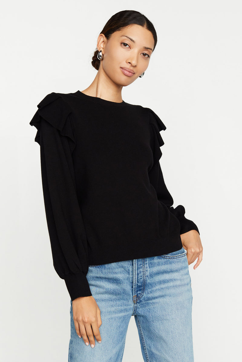 Solid black long sleeve shirt with ruffles 