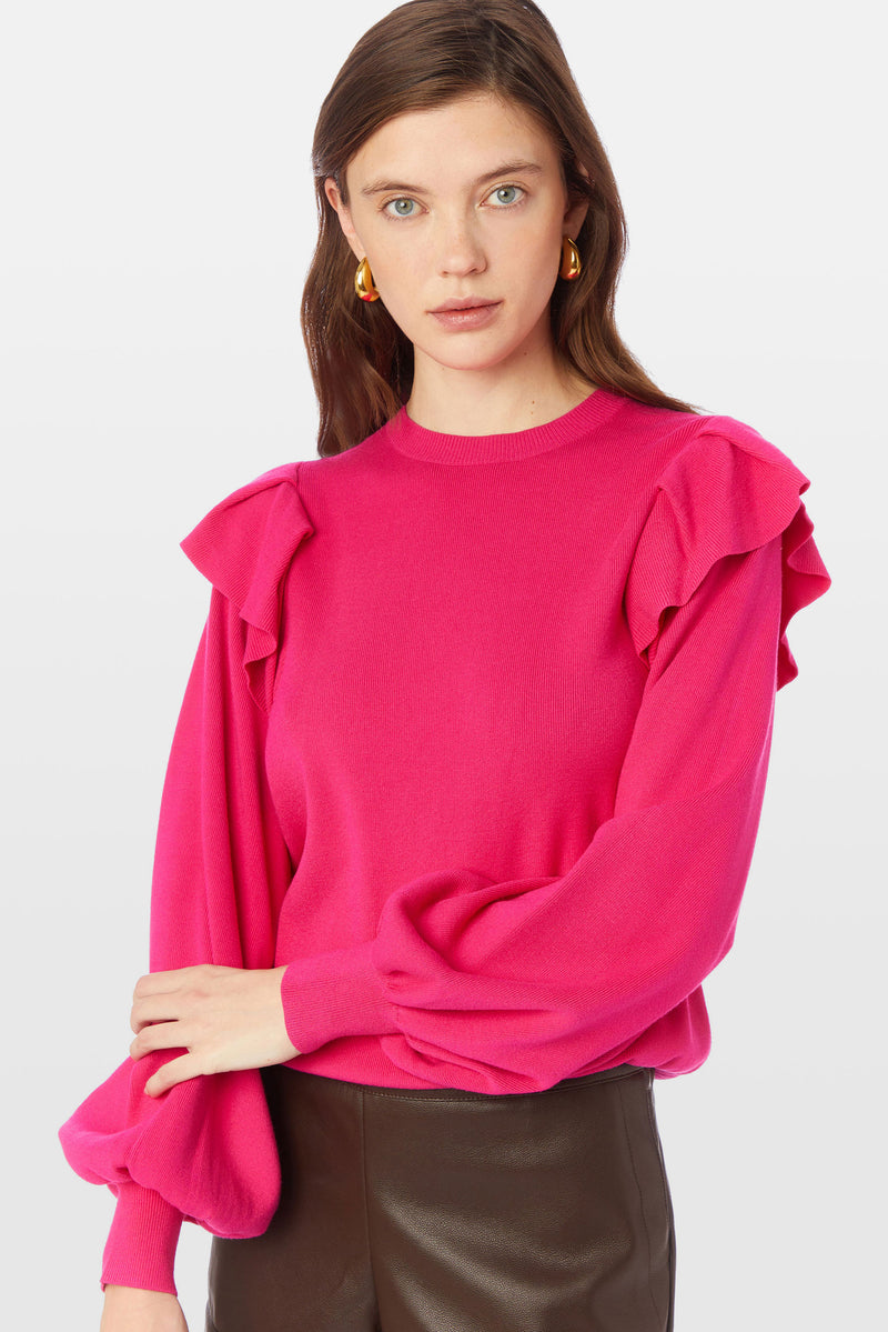 Solid pink long sleeve shirt with ruffles 