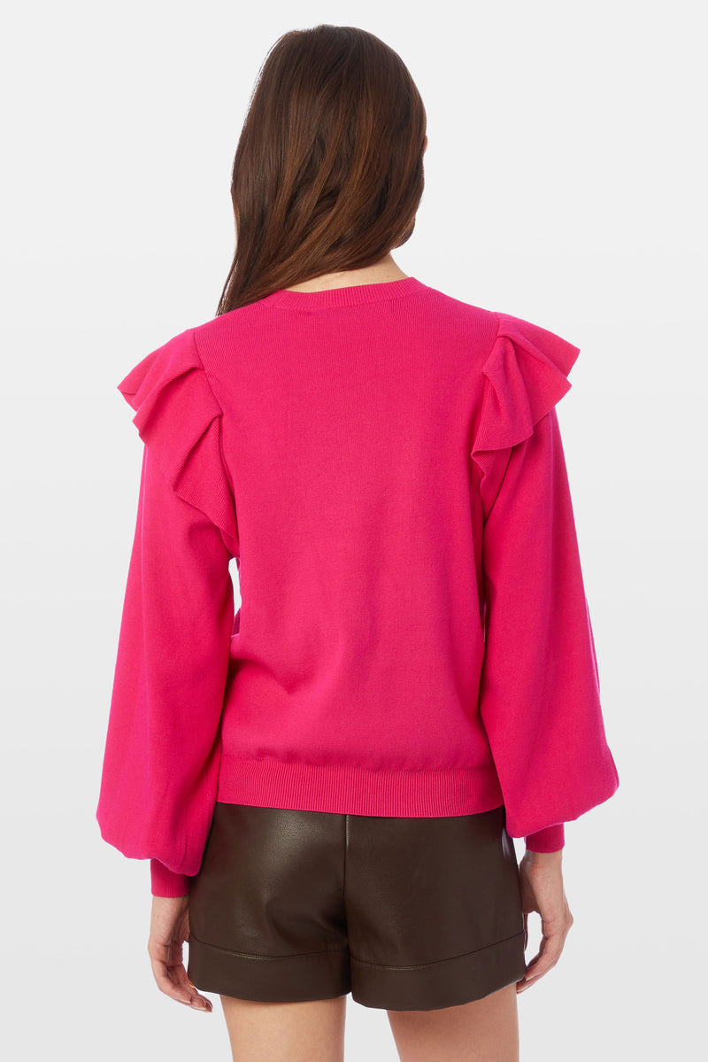 Long balloon sleeve top with ribbed cuff wrist 