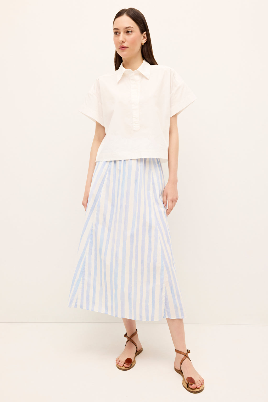 Flowy striped skirt in soft pastel blue tones with elastic waistband 