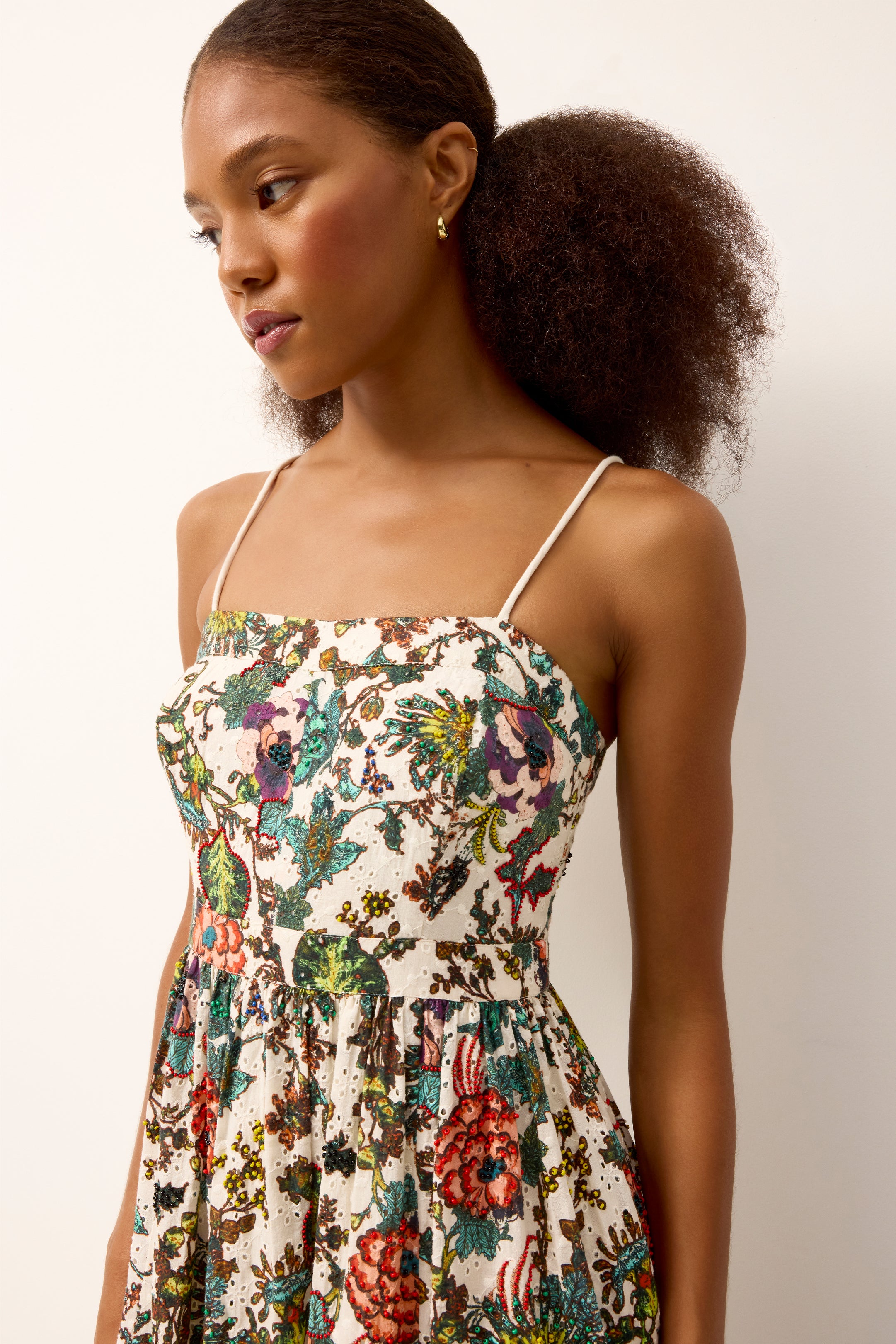 selene embroidered midi dress Selene Mesh Flower Applique Midi Dress PatBO