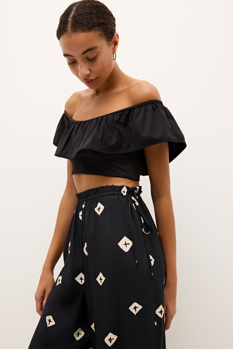 High waisted printed palazzo pants with elastic waistband and border print 