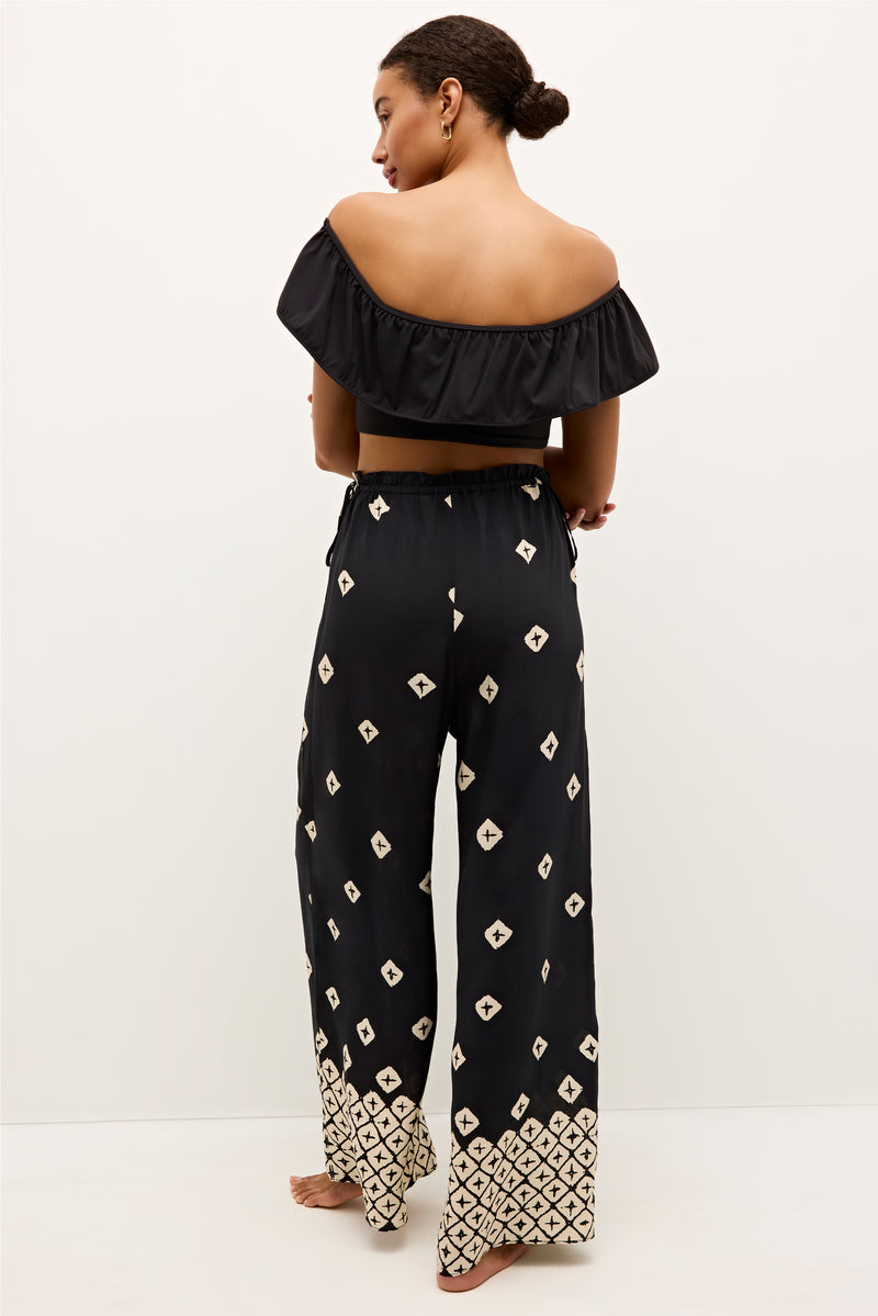 Casual wide leg pants with black and beige graphic print 