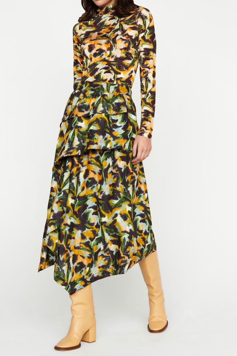 Midi length asymmetrical patterned skirt 