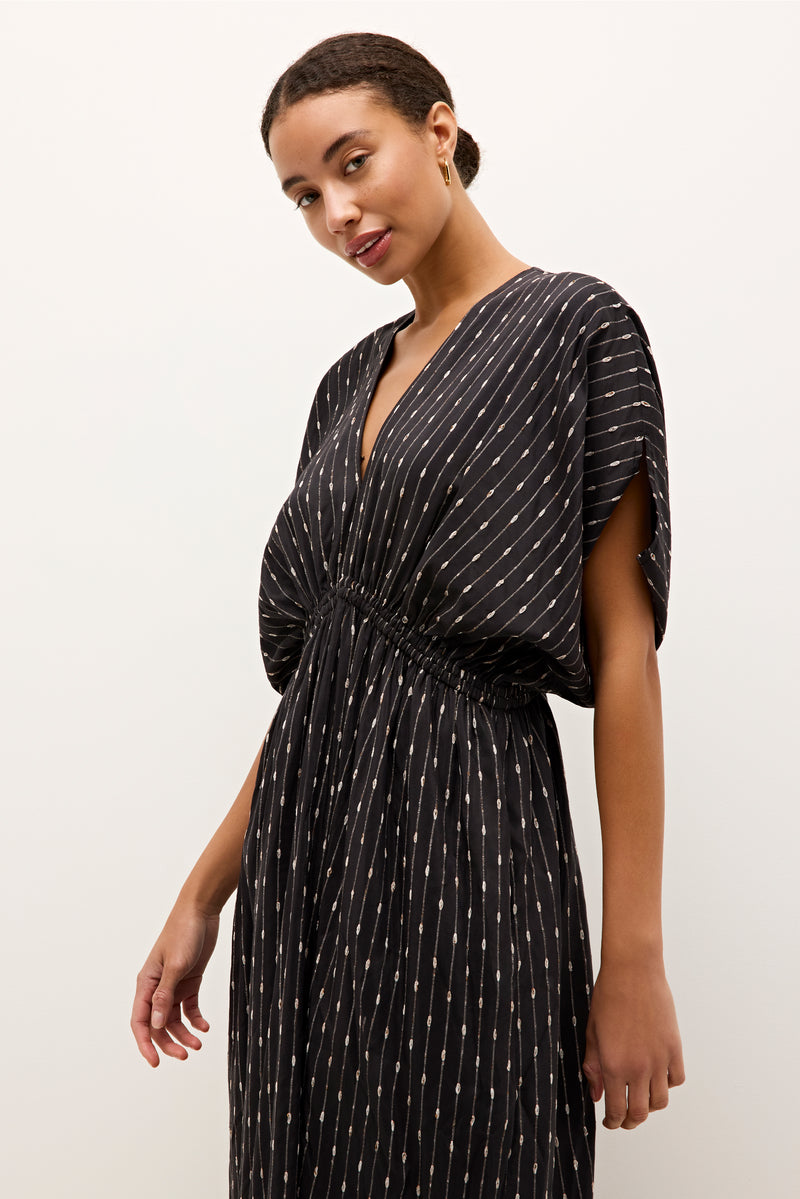 Comfortable striped dress with an empire waist and casual silhouette 